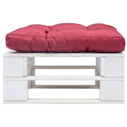 Ogrodowy stołek z palet z czerwoną poduszką, biały, drewno