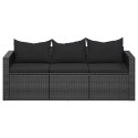 3-osobowa sofa ogrodowa z poduszkami, czarna, polirattan