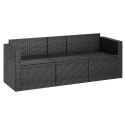 3-osobowa sofa ogrodowa z poduszkami, czarna, polirattan