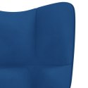 Fotel z podnóżkiem, niebieski, obity aksamitem