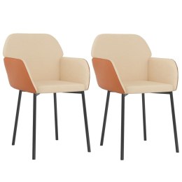 Krzesła stołowe, 2 szt., kremowe, tkanina i sztuczna skóra