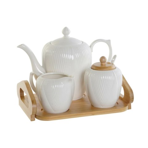 Dzbanek na herbatę DKD Home Decor Biały Naturalny Bambus Porcelana