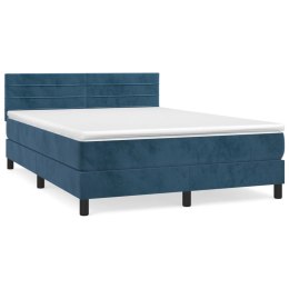 Łóżko kontynentalne z materacem, ciemnoniebieskie, 140x200 cm