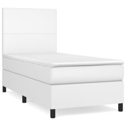 Łóżko kontynentalne z materacem, białe, ekoskóra 90x200 cm