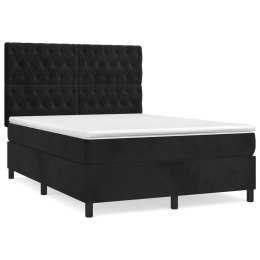 Łóżko kontynentalne z materacem, czarne, aksamit, 140x190 cm