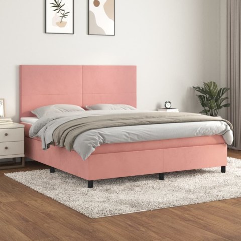 Łóżko kontynentalne z materacem, różowe, 180x200 cm, aksamit