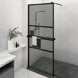 Ścianka prysznicowa z półką, czarna, 100x195 cm ESG i aluminium