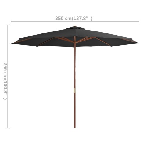 Parasol ogrodowy na drewnianym słupku, 350 cm, antracytowy