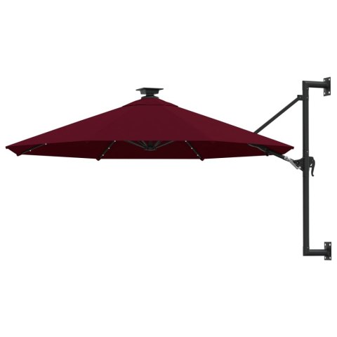 Parasol ścienny z LED, na metalowym słupku, 300 cm, burgund