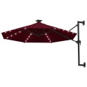 Parasol ścienny z LED, na metalowym słupku, 300 cm, burgund