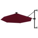 Parasol ścienny z LED, na metalowym słupku, 300 cm, burgund