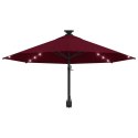 Parasol ścienny z LED, na metalowym słupku, 300 cm, burgund