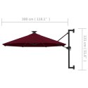 Parasol ścienny z LED, na metalowym słupku, 300 cm, burgund