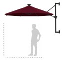 Parasol ścienny z LED, na metalowym słupku, 300 cm, burgund