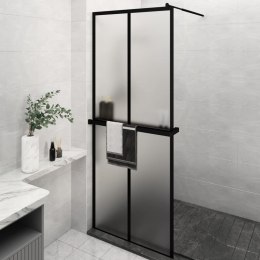 Ścianka prysznicowa z półką, czarna, 80x195 cm, ESG i aluminium