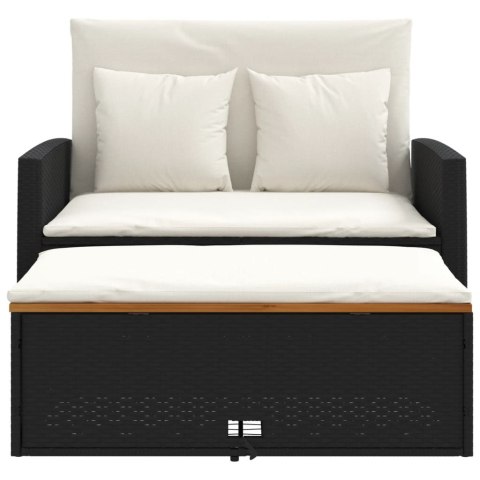 Sofa ogrodowa z poduszkami, 2-os., czarna, rattan PE i akacja