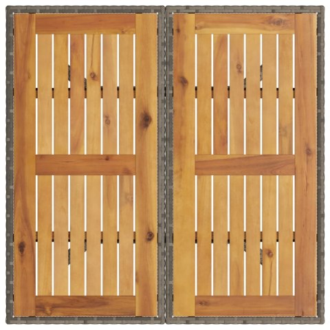 Stół ogrodowy z akacjowym blatem, szary, 80x80x75 cm, rattan PE