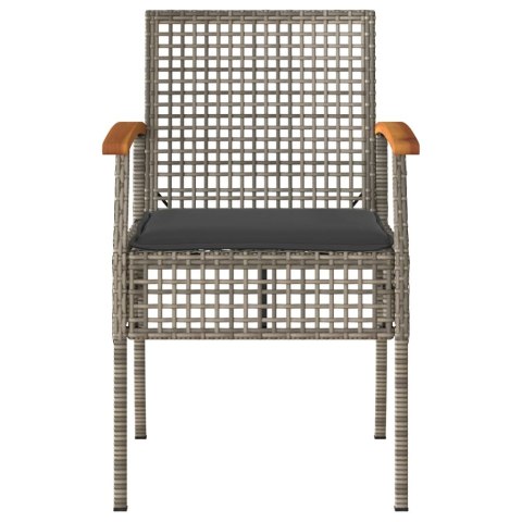 Krzesła ogrodowe, 4 szt., poduszki, szare, polirattan i akacja