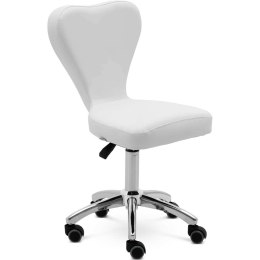 Krzesło kosmetyczne obrotowe z oparciem na kółkach 49-63 cm PULLY - białe