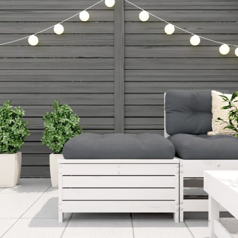 Podnóżek ogrodowy z poduszką, biały, lite drewno sosnowe