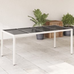 Stół ogrodowy ze szklanym blatem, biały 190x90x75 cm, rattan PE