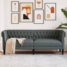 Sofa Chesterfield, trzyosobowa, ciemnoszara, obita tkaniną