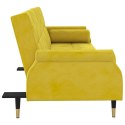 Rozkładana kanapa z poduszkami, żółta, obita aksamitem
