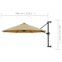 Parasol ścienny na metalowym słupku, 300 cm, kolor taupe