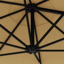 Parasol ścienny z LED, na metalowym słupku, 300 cm, kolor taupe