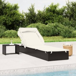 Leżak ze składanym dachem, czarny, 213x63x97 cm, polirattan