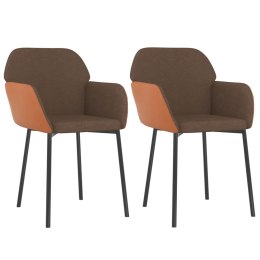 Krzesła stołowe, 2 szt., brązowe, tkanina i sztuczna skóra