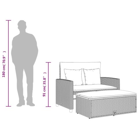 Sofa ogrodowa z poduszkami, 2-os., szara, rattan PE i akacja