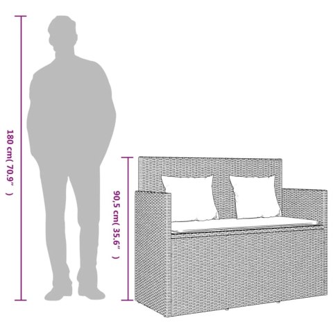 Ławka ogrodowa z poduszkami, brązowa, polirattan