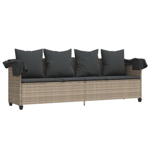 Leżanka z zadaszeniem i poduszkami, jasnoszara, polirattan