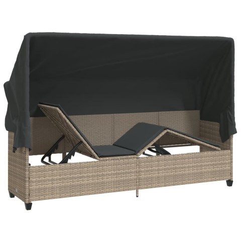 Leżanka z zadaszeniem i poduszkami, jasnoszara, polirattan