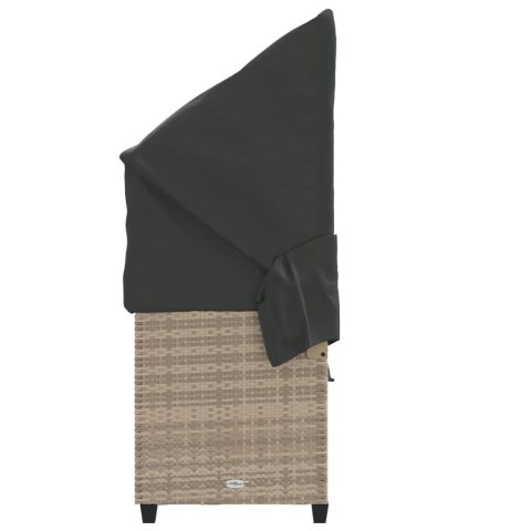 Leżanka z zadaszeniem i poduszkami, jasnoszara, polirattan