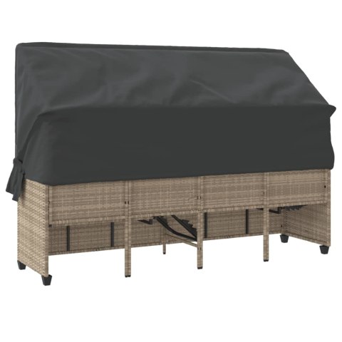 Leżanka z zadaszeniem i poduszkami, jasnoszara, polirattan