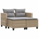 Sofa ogrodowa 2-osobowa ze stołkami, beżowa, rattan PE