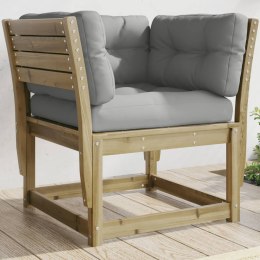 Fotel ogrodowy z podłokietnikami i poduszkami, drewno sosnowe