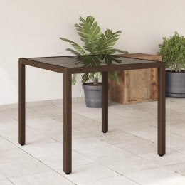 Stół ogrodowy ze szklanym blatem, brąz, 90x90x75 cm, polirattan