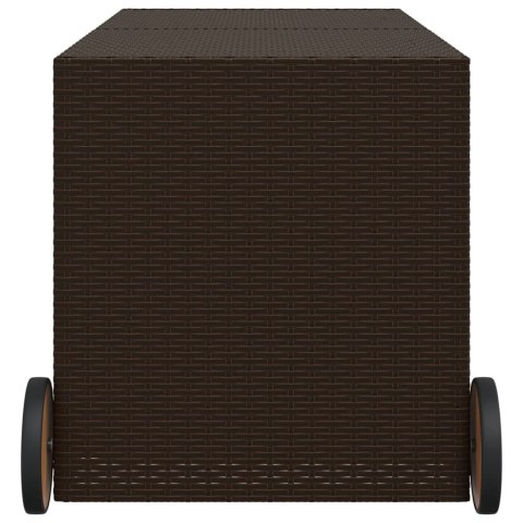 Skrzynia ogrodowa z kółkami, brązowa, 283L, polirattan