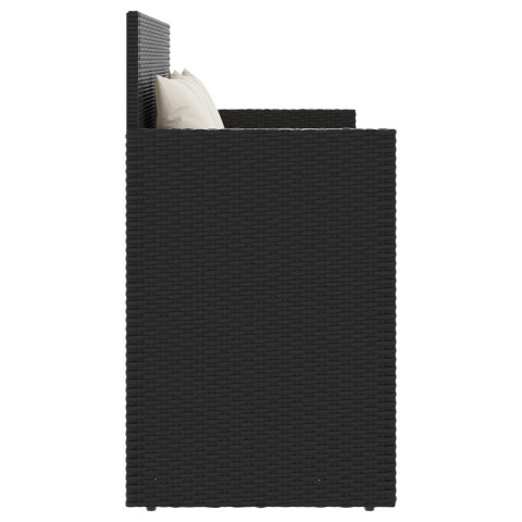 Ławka ogrodowa z poduszkami, czarna, polirattan