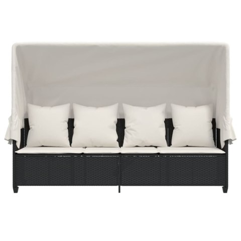 Leżanka z zadaszeniem i poduszkami, czarna, polirattan