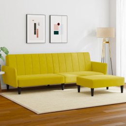 2-os. kanapa rozkładana, z podnóżkiem, żółta, aksamit