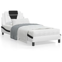 Rama łóżka z LED, biało-czarna, 90x190 cm, sztuczna skóra