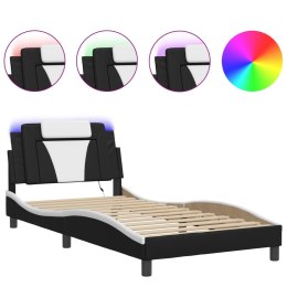 Rama łóżka z LED, czarno-biała, 100x200 cm, sztuczna skóra