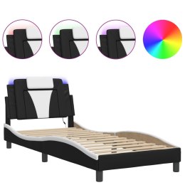 Rama łóżka z LED, czarno-biała, 80x200 cm, sztuczna skóra