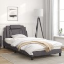 Rama łóżka z LED, szara, 100x200 cm, sztuczna skóra