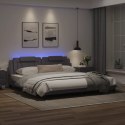 Rama łóżka z LED, szara, 200x200 cm, sztuczna skóra