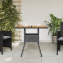 Stół ogrodowy z akacjowym blatem, czarny, 80x80x75cm, rattan PE
